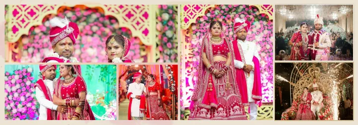 Luxury wedding album template laid out at 14 by 40 inches with six photos