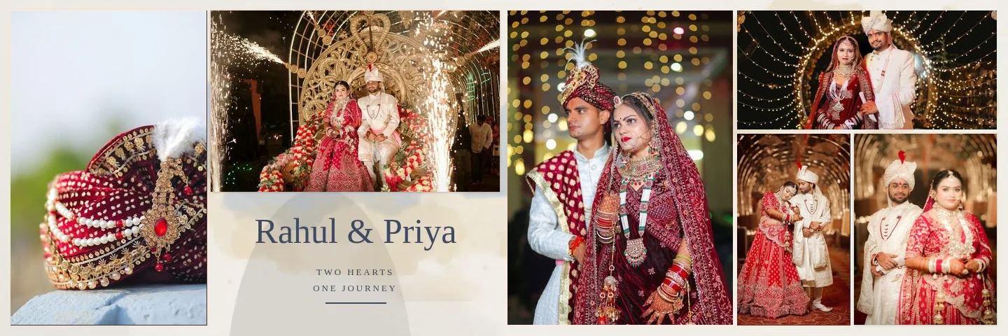 Six-photo editorial wedding album spread whose photo slots can be detected and numbered